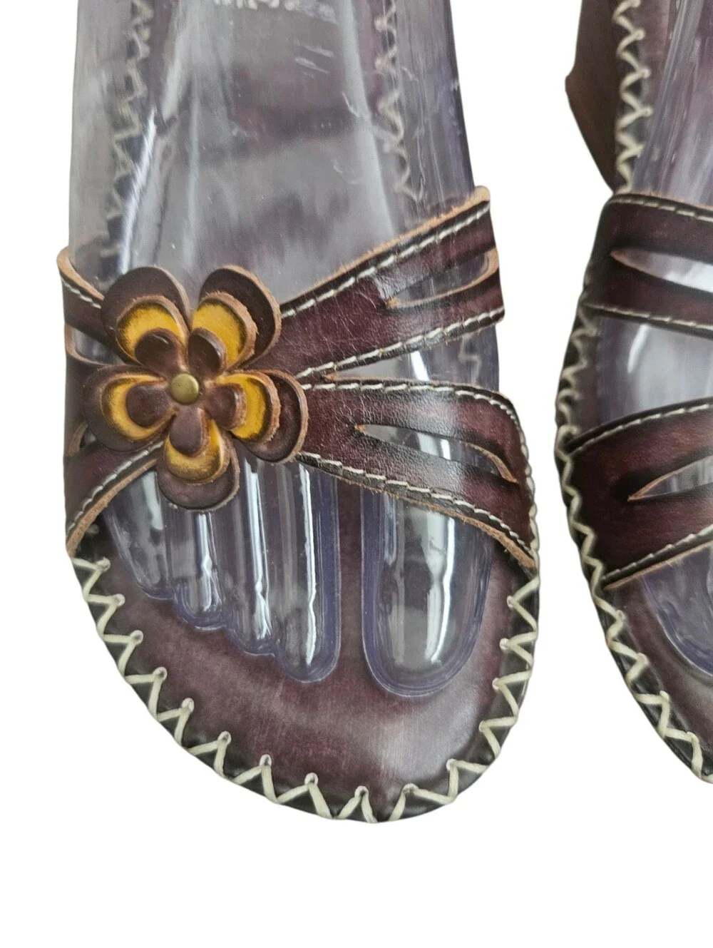 L'Artiste By Spring Step Brown Leather Wedge Sandals Women's 36 (6) Floral Boho